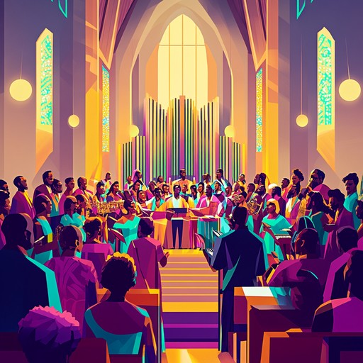 A fast paced and dynamic gospel piece featuring energetic choir harmonies and thrilling instrumental bursts from the organ and drums, designed to inspire and uplift listeners with its electrifying spiritual energy.