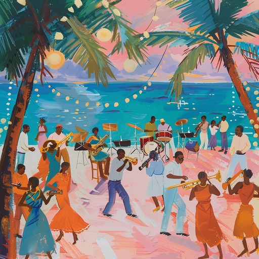 A refreshing fusion of jazz and samba that instantly transports you to a tropical beach party, filled with groovy rhythms and breezy harmonies, conjuring up images of a perfect summer night.