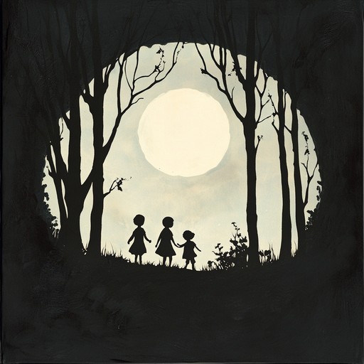 An instrumental piece that builds suspense as children tiptoe through a dark forest, with mysterious melodies and subtle rhythms that evoke a sense of adventure and slight apprehension.