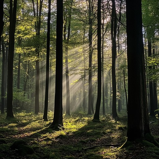 A serene composition that takes you on a peaceful journey through a majestic forest. This piece uses soft acoustic guitar plucking combined with gentle sounds of nature, inviting you to reflect and reconnect with the natural world. Perfect for mindfulness practices and tranquil moments.