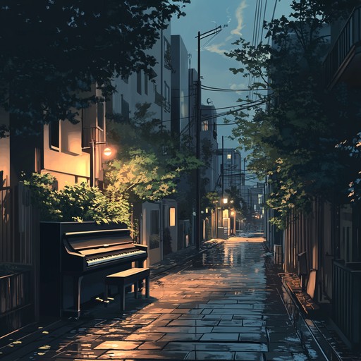 A tender instrumental composition showcasing elegant piano harmonies that evoke a wistful daydream, ideal for reflective anime scenes set in tokyo at twilight. Delicate notes float gracefully, blending a touch of melancholy with tranquil evening vibes to create an emotionally rich atmosphere.