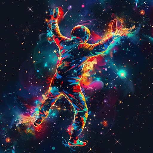 Embark on a stellar voyage with galactic synthesizer melodies and funky rhythms that fuse together to form a dance euphoria, transporting listeners to a futuristic disco in the stars