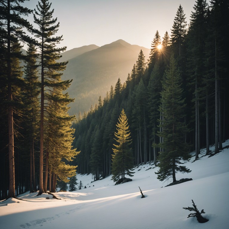 A confident and uplifting folk melody inspired by the vastness and resilience of mountainous terrains. The music carries the echo of wind rustling through old, stoic trees, blending natural sounds with a robust folk tradition.