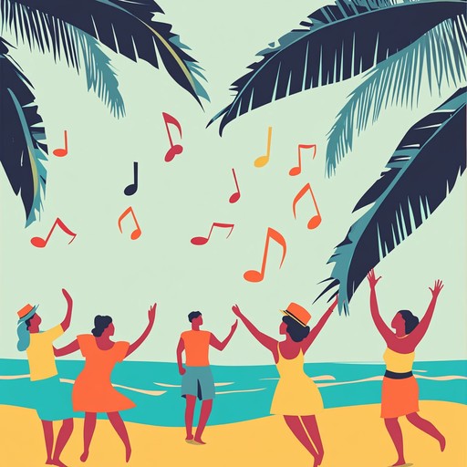 An instrumental reggae track featuring bouncy basslines, upbeat guitar skanks, and playful percussion, capturing the joyful spirit of a sunny day on a caribbean island