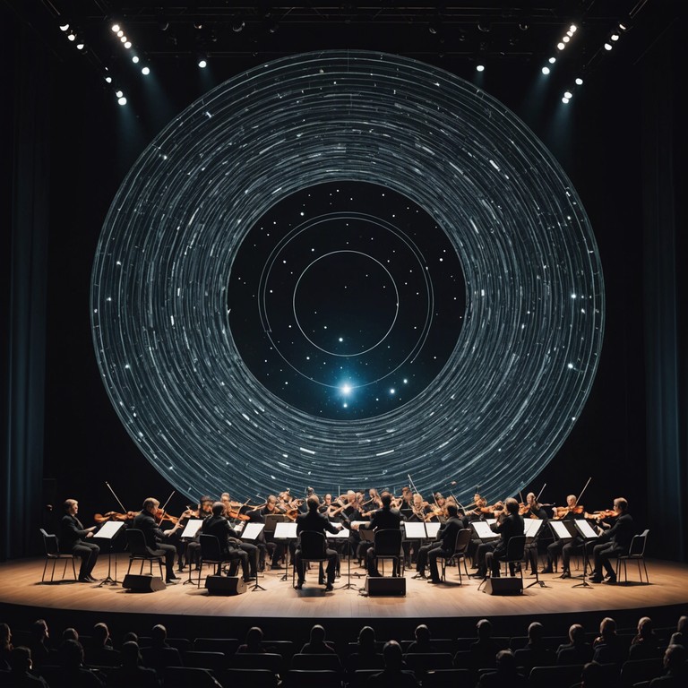 Experience the powerful melding of robust rock dynamics with the deep, resonant beauty of orchestral music, designed to lift the spirits and inspire awe, as if witnessing the grandeur of the cosmos.