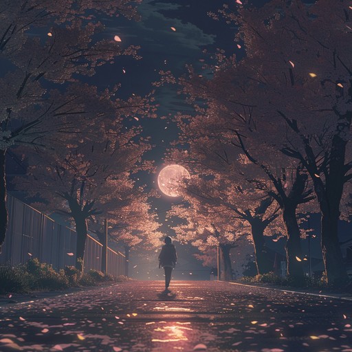 Delicate and melancholic, this track captures the essence of an anime protagonist's introspective journey during a tranquil, sakura filled night. Acoustic guitar melodies gently flow, creating an atmosphere of quiet revelation and subtle mystery