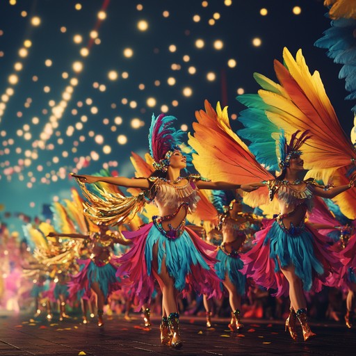 This track captures the vibrant, whimsical sounds of a nighttime circus parade, replete with the energetic laughs and distant cheers of an enthralled crowd. The music weaves through the lively atmosphere of carnival games and the dazzling spectacle of circus performers in a seamless narrative of excitement and wonder.