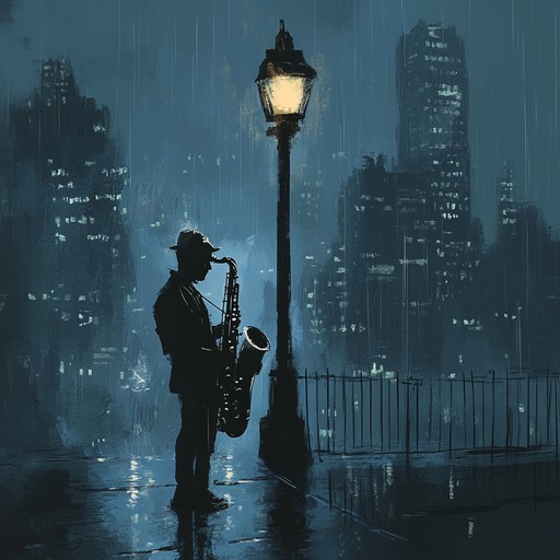 The mournful sound of a saxophone fills the air, painting a picture of an empty street shimmering in the rain. The music evokes memories of love and loss, capturing the duality of pain and beauty through its gentle, lingering melodies, perfect for a quiet night alone with one's thoughts.