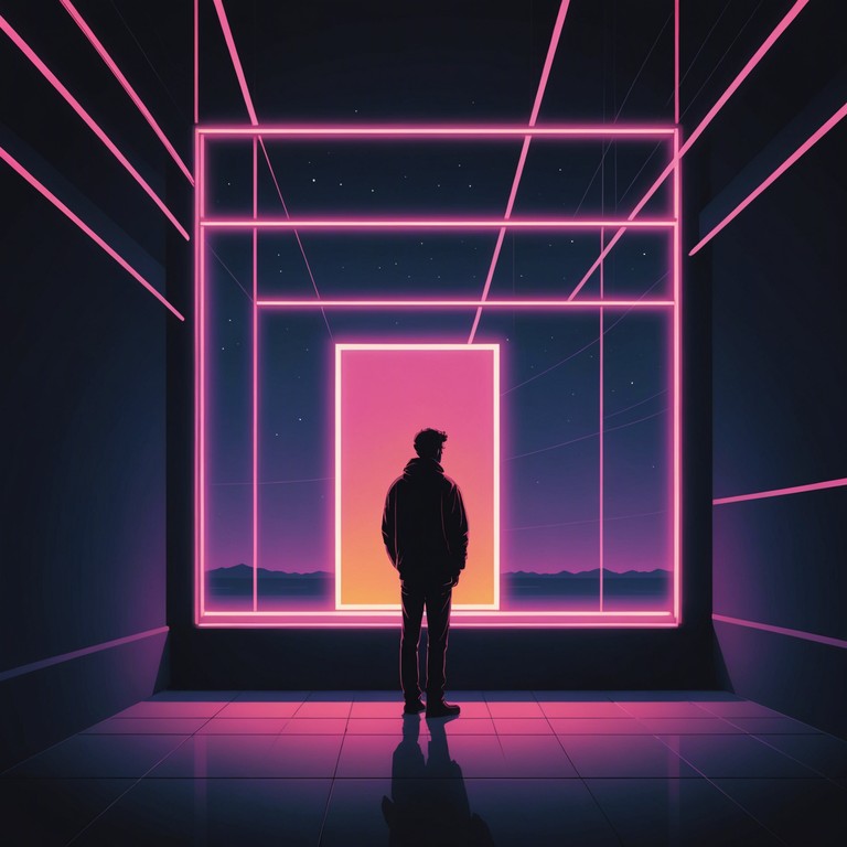 A more introspective take emphasizing the personal experience of navigating through a digital  and neon saturated cityscape, this alternative description highlights the individual's emotional journey amid the urban sprawl.