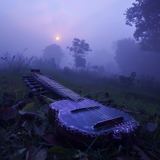 As dawn breaks over the ganges, soft light spills across the waters, setting the scene for a serene musical journey powered by the harmonious twangs of the sitar, accompanied by the subtle sounds of nature awakening. The piece evolves, incorporating classical ragas that gradually build a soundscape of peace and contemplation.