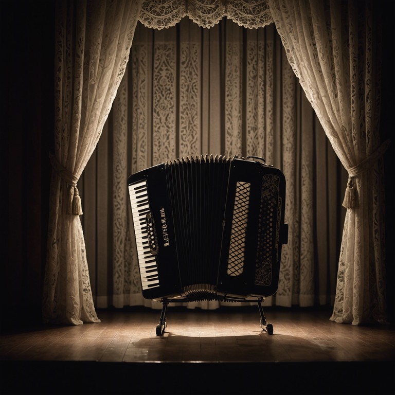 This piece evokes the somber elegance of a forgotten victorian cabaret, filled with whispers of past tragedies and ephemeral beauty. The music centers around the melancholic tones of a solo accordion, weaving through shadowy harmonies that echo the dark side of the human psyche.