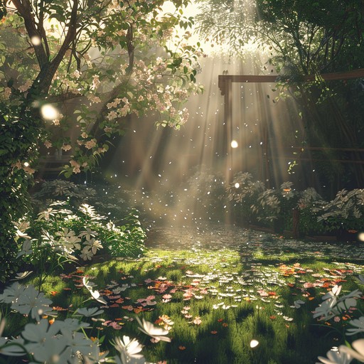 Imagine a sun dappled garden where every petal glistens under a warm, serene sunlight. As you walk through, the air is filled with the soft rustle of leaves and the gentle chirping of distant birds. This instrumental piece uses subtle piano melodies to create a soothing, peaceful atmosphere, perfect for unwinding and reflecting.