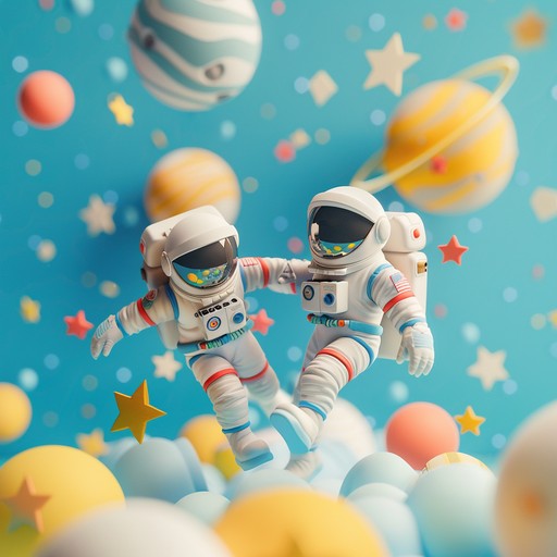 Experience an imaginative space odyssey with bright synths and toy chimes crafting a playful, cheerful soundscape. Feel excitement and joy as you venture through whimsical galactic realms.