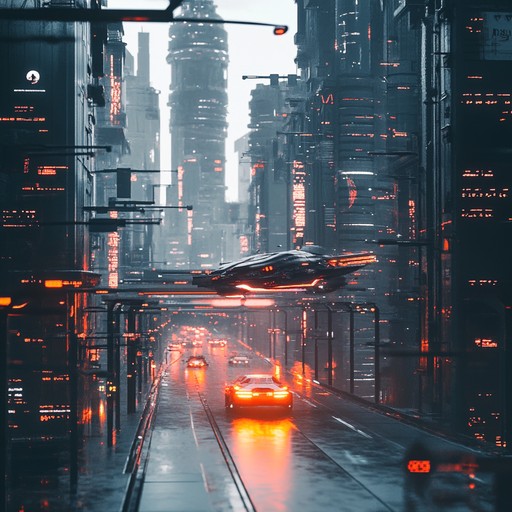 Picture a futuristic urban landscape, flooded with vibrant colors and electric lights. The track is driven by fast paced beats and immersive synthetic melodies, making you feel like you're racing through a neon lit cityscape. Complex rhythms and heavy basslines add to the tension and excitement.