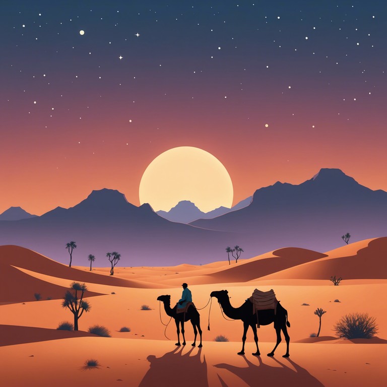 This instrumental track features a captivating blend of ancient middle eastern melodies with a modern, ambient texture, creating a dreamlike voyage through mystical desert landscapes. The subtle interplay of traditional instruments with ambient synthesizers evokes a sense of timeless wandering in vast, starlit sands.