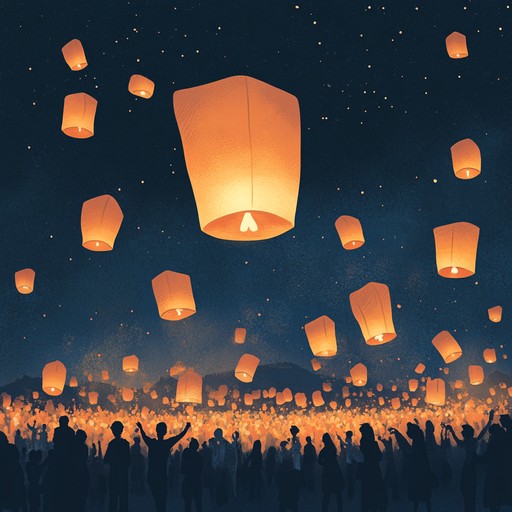 A soothing downtempo instrumental capturing the gentle glow of lanterns during a festive evening parade, blending soft electronic beats with warm melodies to evoke feelings of joy and tranquility.