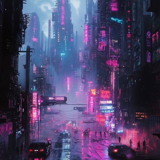 Experience the descent into a bleak, high tech metropolis where shadows lurk amidst neon lights. Ominous synthetic pulses and menacing rhythms convey a world influenced by cybernetic despair and technological dominance. The composition prominently features a sinister synth bass, producing eerie soundscapes with complex layers and haunting echoes, immersing the listener in a relentless urban heartbeat.