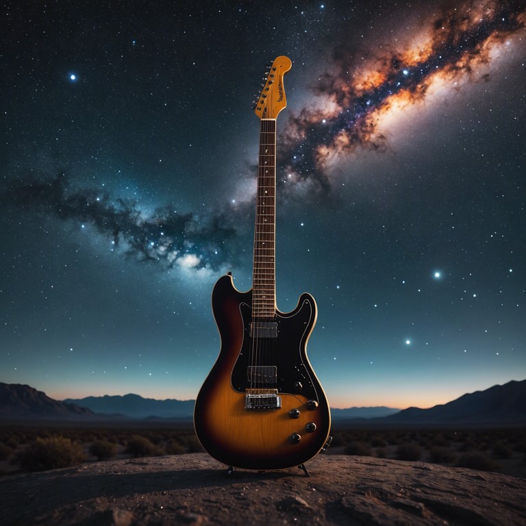 In this track, powerful electric guitar solos interweave with a backdrop of echoing cosmic sounds, creating a surreal and expansive soundscape that invites the listener on an otherworldly journey. As the guitar picks up intensity, it echoes through a vast atmospheric void, evoking both isolation and wonder, pushing the boundaries of psychedelic rock with its deep vibrato and heavy reverb.