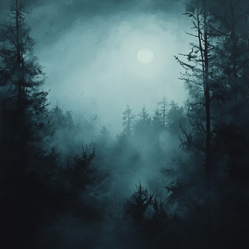 An ambient soundscape capturing the essence of nighttime in a dense, mysterious forest, where every rustle and whisper heightens the suspense, making the listener feel as if they're on the edge of discovery or danger. The track blends ethereal pads with distant, eerie forest sounds to create a sense of thrilling anticipation.