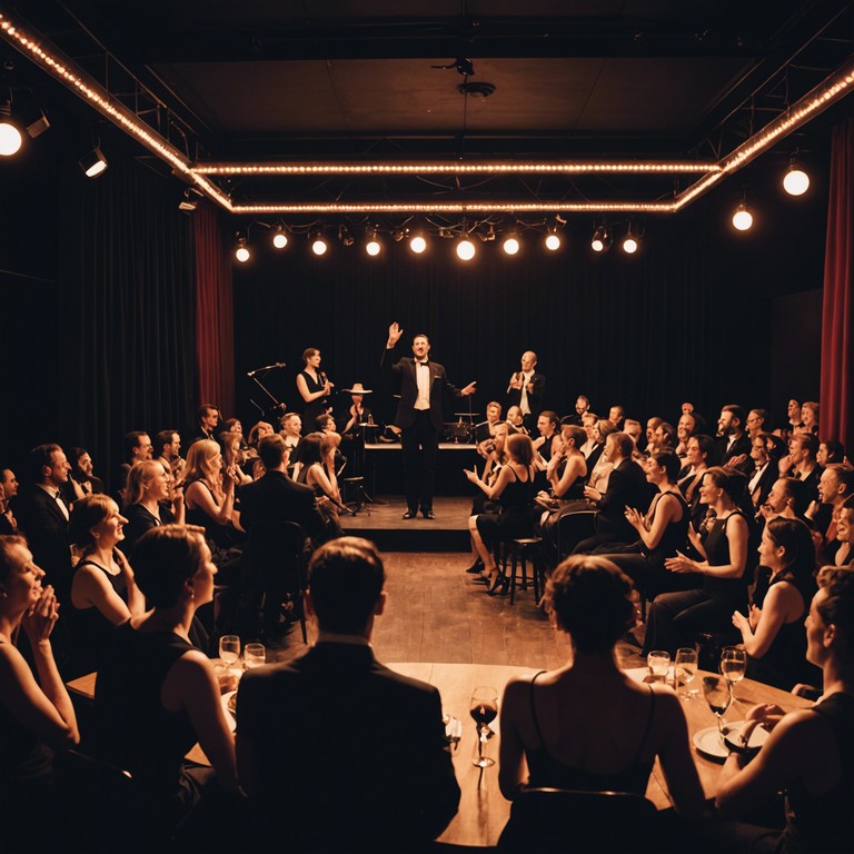 Reimagining the traditional cabaret experience, this track offers a rush of piano keys overlaid with powerful brass sections, creating a piece that wouldn't feel out of place in a lively city's theater district. This music is all about the joy of the cabaret, celebrating with every note.