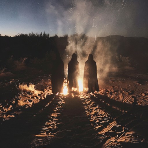 This composition paints a vivid picture of ghostly whispers carried by the winds across the middle eastern desert. The eerie sound of the oud, accompanied by haunting, subtle percussions, envelopes the listener in an ethereal and unsettling atmosphere, invoking the ancient and mystical spirits of the desert sands.