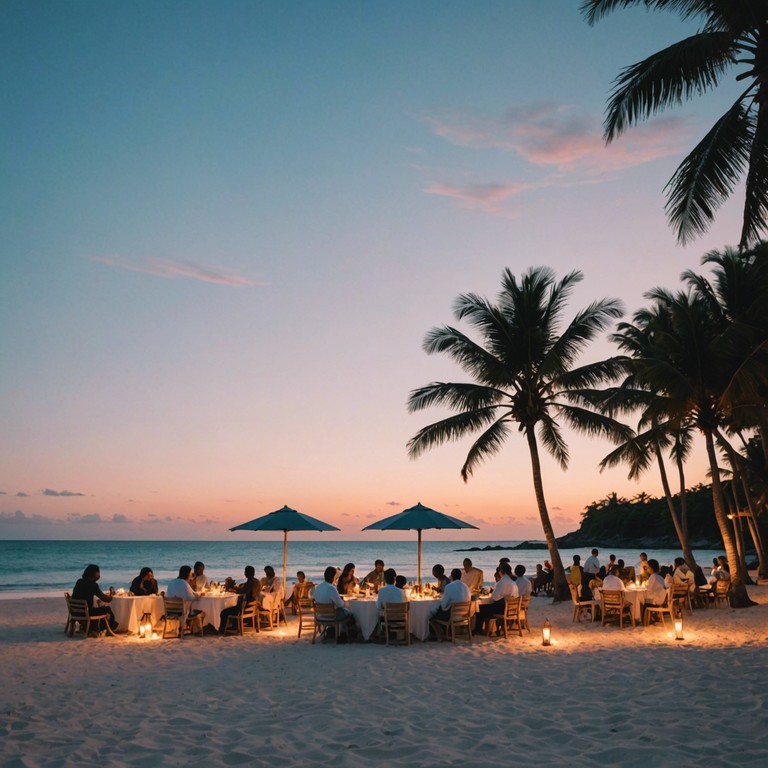 A sophisticated musical journey through the caribbean, featuring the delicate and expressive sounds of the violin set against the backdrop of calypso's rhythmic pulses, perfect for a tranquil evening or a classy tropical event.