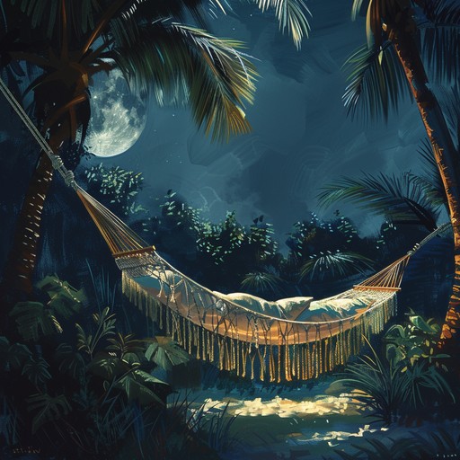 Visualize yourself in a dreamy tropical night, with gentle ocean sounds and bird calls blending with synths, creating a perfect intimate atmosphere.