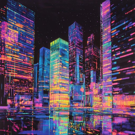 Imagine driving through a futuristic metropolis under neon lights; the sounds of synthesizers and electronic beats guide your journey through glistening skyscrapers and bustling nightlife. The track captures the shimmering essence of a neon infused cityscape, blending nostalgic and futuristic elements for a sophisticated, captivating ride.