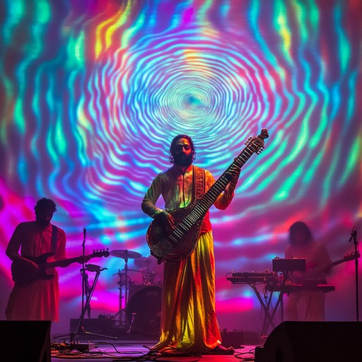 This track melds the intricate and hypnotic scales of indian raga with the raw, unrestrained energy typical of chaotic rock, creating an unpredictable and deeply captivating experience. The fusion of sitar driven melodies with raucous electric guitar riffs ensures an ever evolving soundscape that is both spiritually uplifting and frenetically gripping.