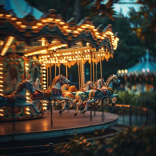 Imagine entering a whimsical carnival where puppets come to life, twirling on a dreamy carousel. The music starts with delicate xylophone melodies, layered with sweeping strings and playful clarinet, creating a fantastical atmosphere filled with dramatic crescendos and serene interludes. Occasional bursts of whimsical percussion add to the magical journey, making you feel like a part of an enchanting fairytale.