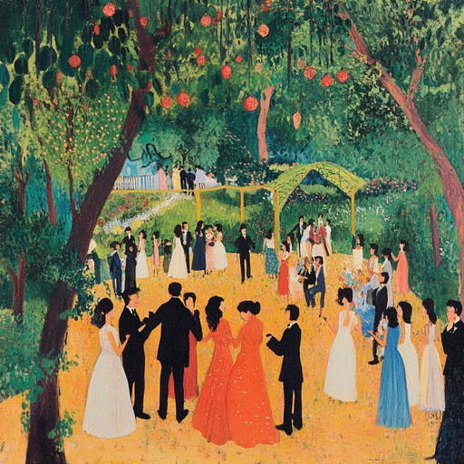 A bright, lively baroque composition evoking the image of a lush summer garden party. It features ornate harpsichord melodies intertwined with cheerful string accompaniments, creating an air of sophistication and joy.