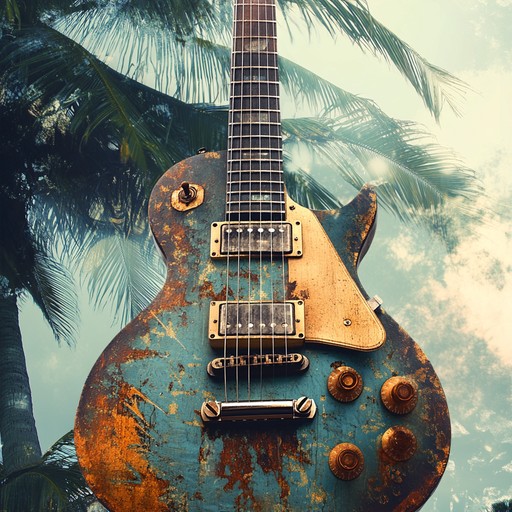 A powerful instrumental blending gritty electric guitar with vibrant tropical rhythms, creating a captivating contrast that evokes an untamed island atmosphere.