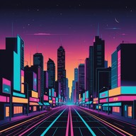 a synthwave journey through glowing cityscapes.