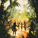 energetic rhythms echo through verdant jungle, tribal dance festivity.