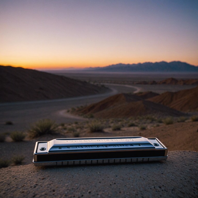 Capturing the essence of solitude and the mysterious beauty of the desert at nightfall, this piece uses the wistful tones of a harmonica to draw listeners into a deep, reflective state, surrounded by the vast and enigmatic ambiance of the wilderness.