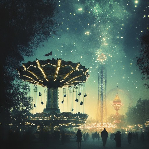 An instrumental track transporting listeners to an enchanted fairground at night, with haunting melodies and ethereal sounds that evoke magic and mystery. Traditional carnival instruments blend with ambient textures to create a captivating atmosphere.