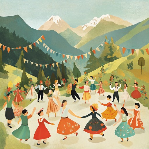 Lively and rhythmic melodies evoke the joy of a mountain festival, inviting all to feel the buoyant spirit of the dance