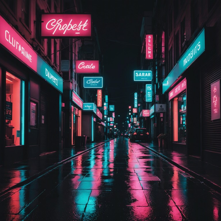 In an alternative rendition, this version depicts the reflections of neon lights on wet city streets, encapsulating the city's nightlife through deeper bass tones and more pronounced electronic rhythms, enhancing the listener's sensory experience of urban exploration at night.