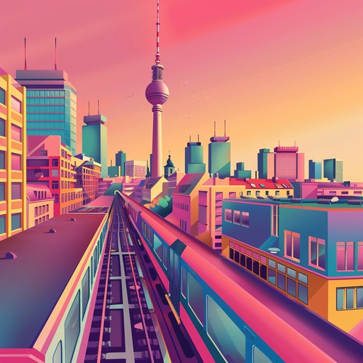 A lively, futuristic instrumental piece showcasing berlin's vibrant nightlife through the blend of synths and traditional schlager, capturing the energy of a high tech cityscape.