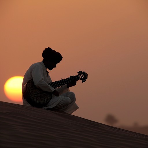 A fusion piece blending the intricate patterns of indian ragas with the haunting melodies of desert blues, creating a rich soundscape for introspection and deep contemplation.