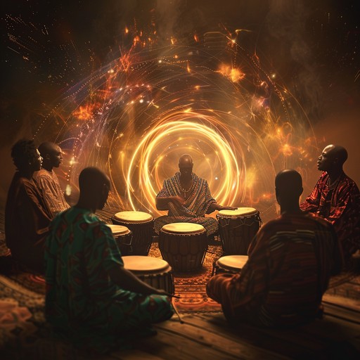 This track features powerful african percussion rhythms combined with soaring electronic synth melodies, creating an energetic and confident fusion that transports the listener to an interstellar dance floor infused with cultural heritage.