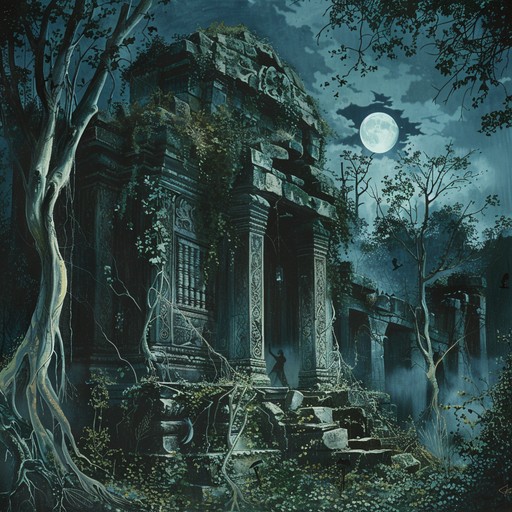 This track captures the dark, mysterious ambiance of an abandoned temple, using exotic instruments and eerie soundscapes to create a haunted, mystic atmosphere. Subtle chimes, haunting gongs, and ethereal chants transport the listener to another time and place, where ancient spirits linger in the shadows.