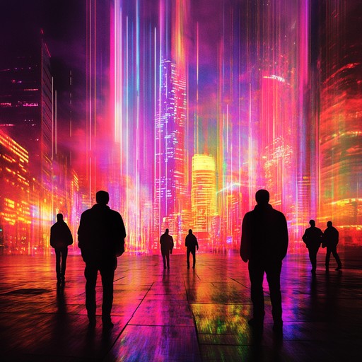 An intense instrumental track blending pulsating electronic beats with gritty synth melodies, capturing the essence of a rebellious uprising in the neon soaked streets of a futuristic metropolis. The song evokes the tension and excitement of a cyberpunk revolution, merging technological sounds with raw energy to create an immersive auditory experience.