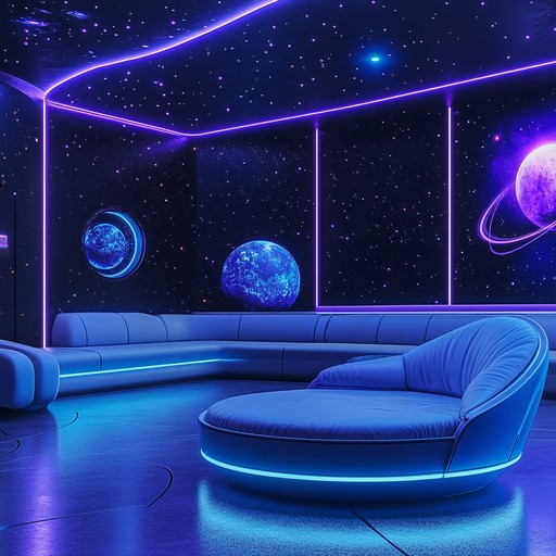 Imagine drifting through a cosmic lounge, surrounded by ethereal sounds and distant, captivating rhythms that create an atmosphere of serene transcendence, as though you are floating among the stars and galaxies in an otherworldly setting. The melody is soothing and mysterious, inviting listeners into a relaxing and awe inspiring journey