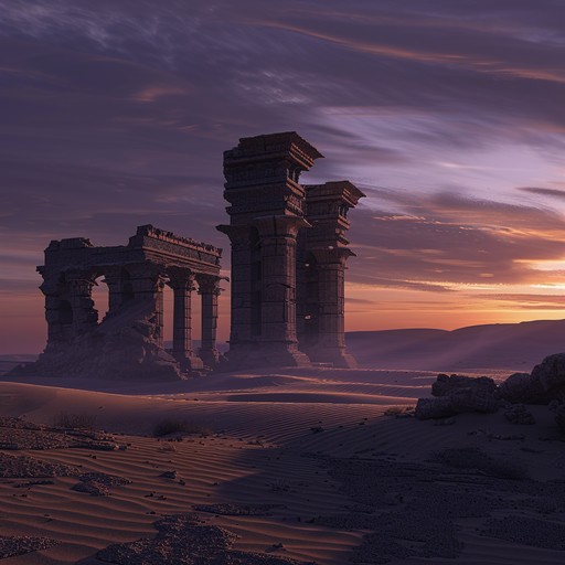 Experience a timeless world where ancient melodies blend with ethereal atmospheres. The composition paints a sonic portrait of mystical winds carrying tunes over vast desert landscapes, merging traditional world instruments and gentle synths for a truly enchanting journey.