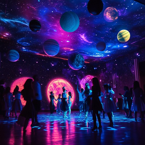 An instrumental track blending ethereal atmospheres with infectious disco funk rhythms, featuring lush synths, groovy basslines, and sprinkles of cosmic sparkles. Imagine a dance party set in a dreamlike spaceship, with interstellar lights illuminating the night sky while you groove to the beat. Perfect for evoking a sense of wonder and celestial joy.