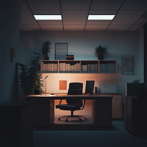 An instrumental piece blending corporate themes with an eerie, unsettling tone, creating an atmosphere of mystery and tension. Perfect for unsettling office scenes in films or eerie background music in corporate horror stories.