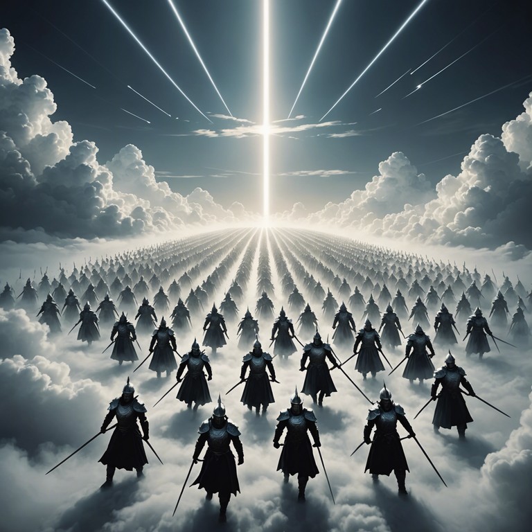 An evocative track that delivers sounds of ethereal beauty mixed with military might, echoing the footsteps of heavenly soldiers on a sacred mission. The pipe organ fills the air with a powerful resonance that is both inspiring and imposing, perfect for depicting scenes of mythical battles or divine interventions.