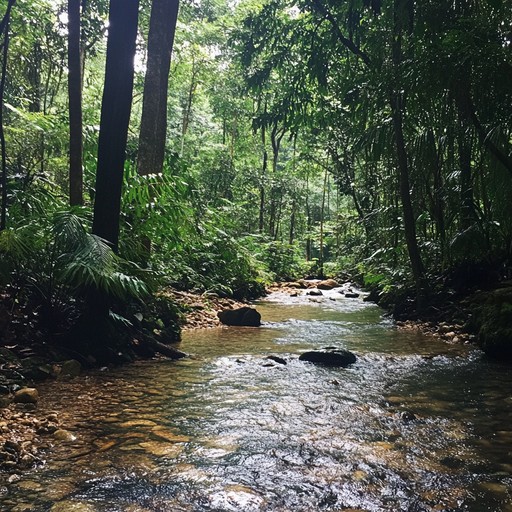 Imagine a serene creek meandering through a peaceful woodland; its subtle whispers merge with tender, melodic sounds creating an atmosphere of tranquility and peace. This composition uses natural stream sounds aligned with soft musical tones to craft an ambient soundscape ideal for relaxation and reflection.