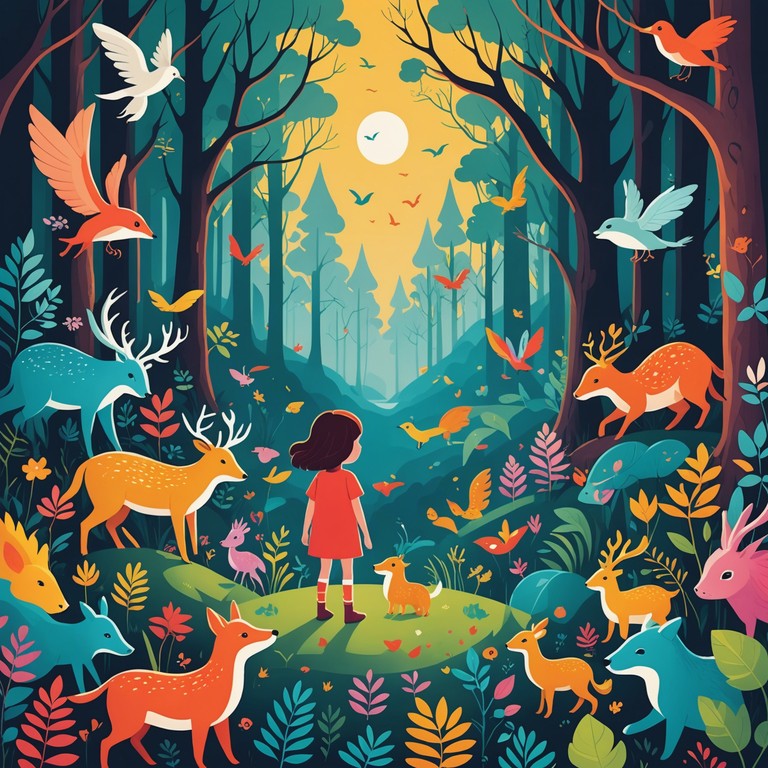 A musical journey through a child's dream where they meet whimsical creatures in a vibrant, enchanted forest. The melody carries innocence and wonder, exploring curiosity and joy through its lighthearted tunes.